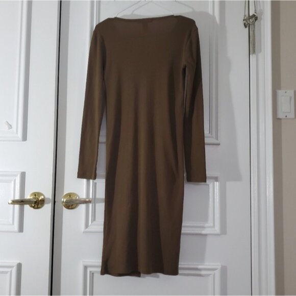 Olive Khaki Button-Up Dress Ribbed Cardigan - Picture 6 of 11